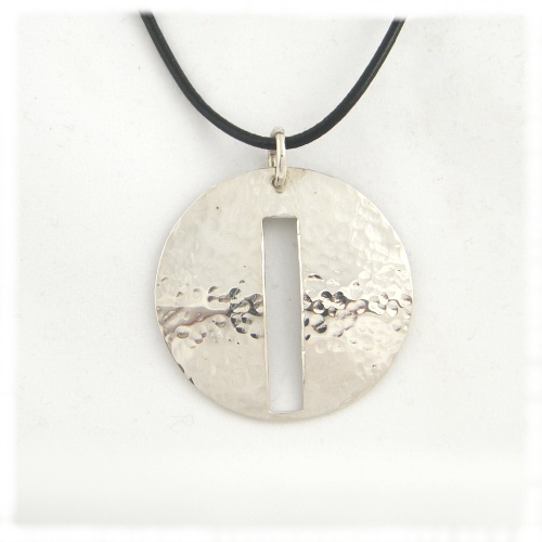 Silver dimpled pendant - circle slot